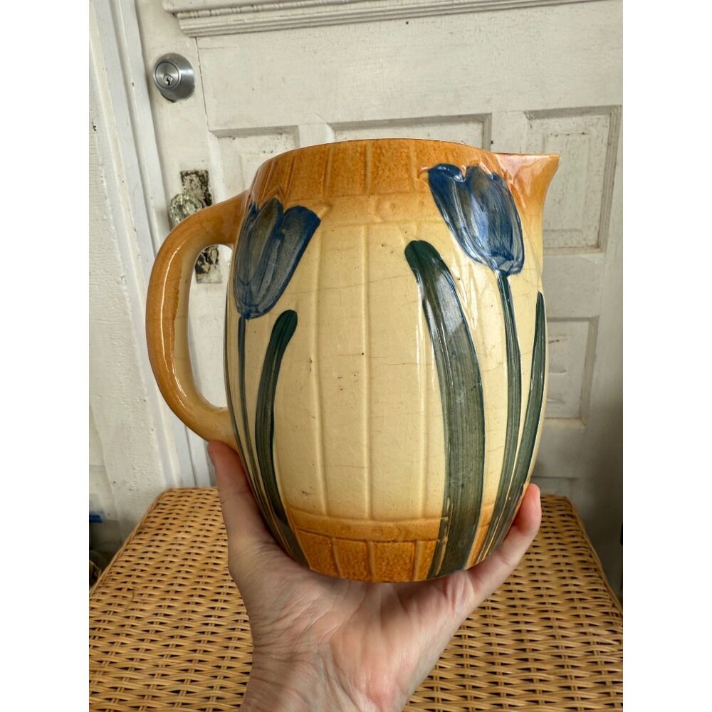 Antique 1910s Roseville Pottery Tulip Milk Pitcher Farmhouse Primitive - Picture 2 of 11